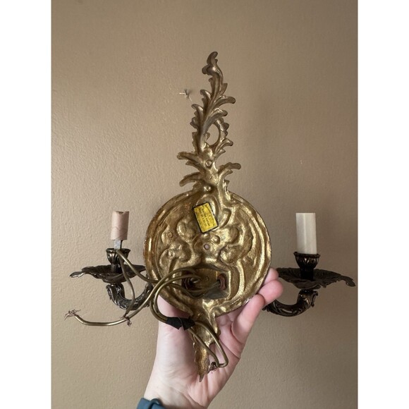 Vintage Ornate Wall Sconce Candelabra Brass Electric Light Victorian Untested - Picture 5 of 10